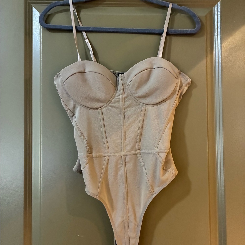 Women's Beige Structured Bustier Bodysuit